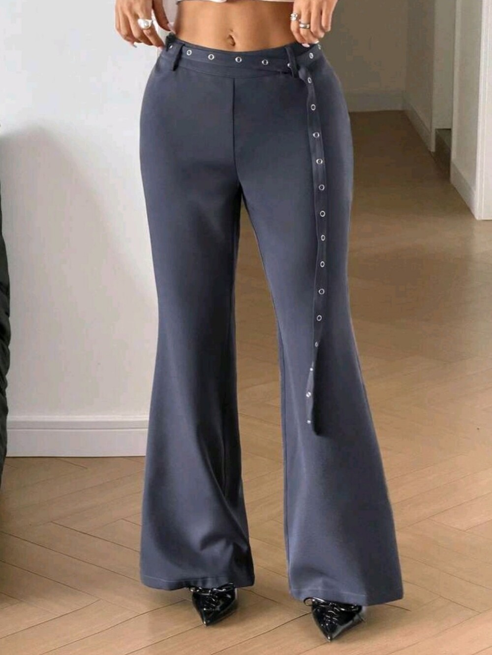 Women's Casual Versatile Daily Wear Flare Leg Pants With Eyelet Decor W
